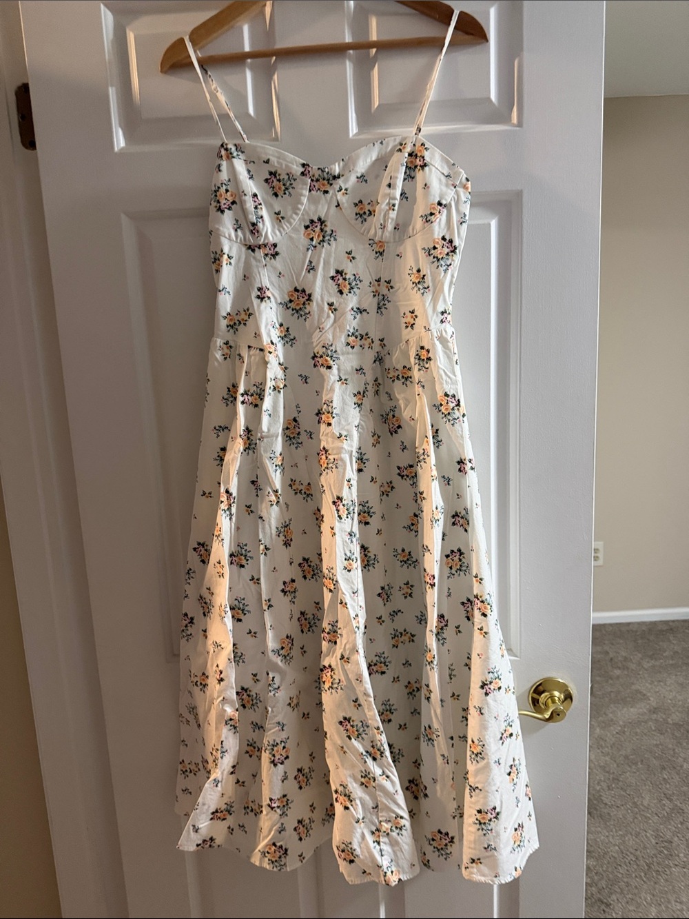 Wayf White Floral Basque Waist Sundress with Adjustable Straps